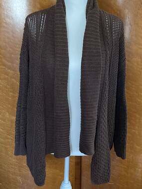 Michael Kors Brown Open Knit Cardigan Sweater Linen Cotton Blend , Sz.XL
